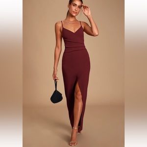 Lulus Burgundy Ruched Surplice Maxi Dress